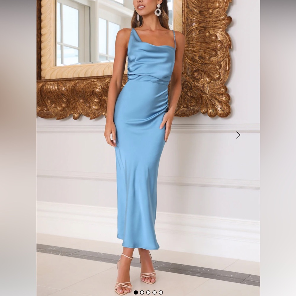 🆕 Hello Molly SILKY TOUCH SATIN MIDI DRESS BLUE Size 8/Large - NWT